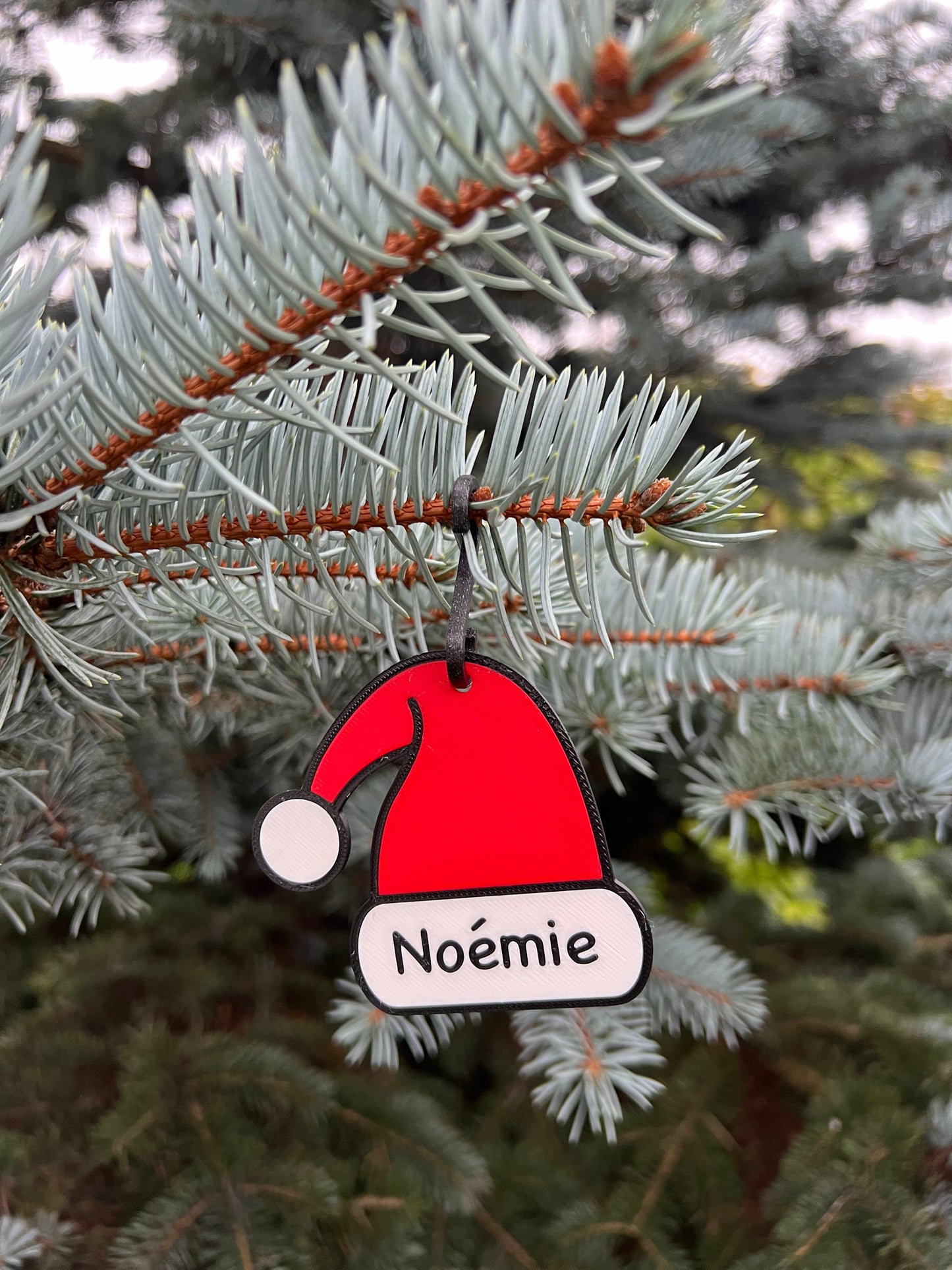 Décoration de Sapin de Noël Bonnet de Père Noël - Personnalisable avec Prénom - Imprimée en 3D