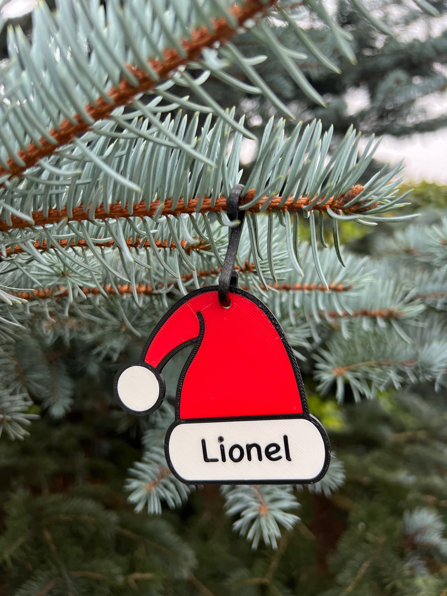 Décoration de Sapin de Noël Bonnet de Père Noël - Personnalisable avec Prénom - Imprimée en 3D