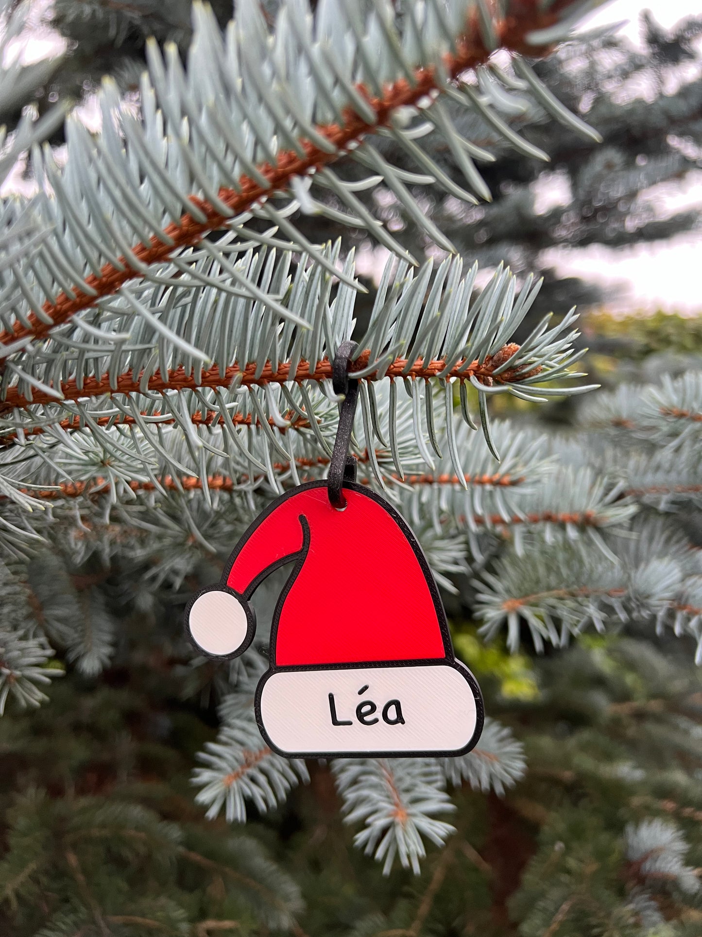 Décoration de Sapin de Noël Bonnet de Père Noël - Personnalisable avec Prénom - Imprimée en 3D